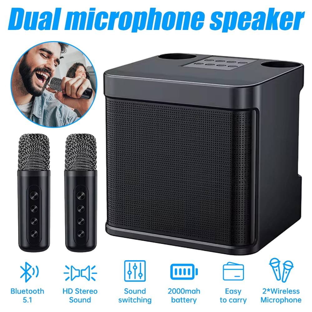 Bluetooth Speaker with mic Wireless Bluetooth Dual Microphone Karaoke ...