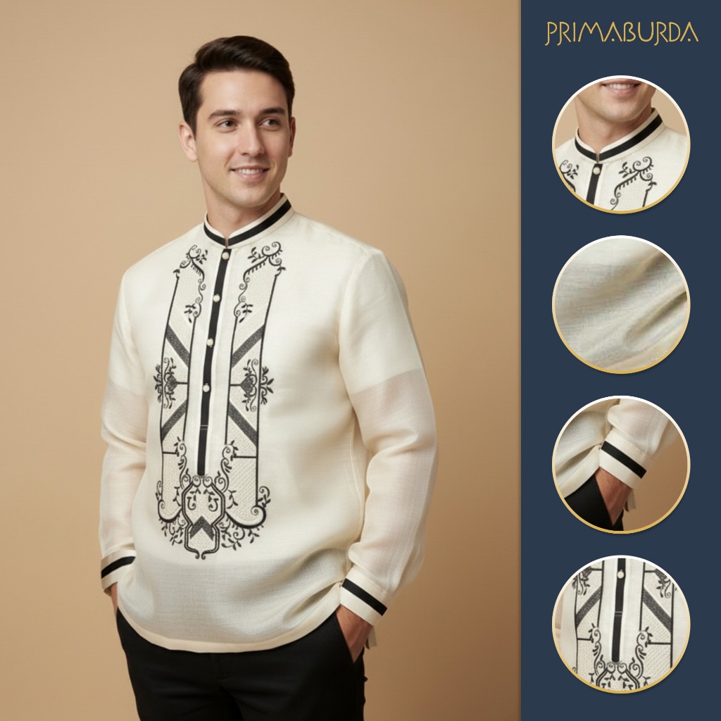 Barong Tagalog with Black Embroidery - Elegant Ethnic Design | Shopee ...