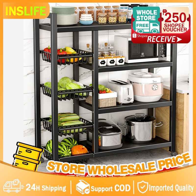Kitchen Storage Rack with Wheels Kitchen Metal Rack Microwave Storage ...