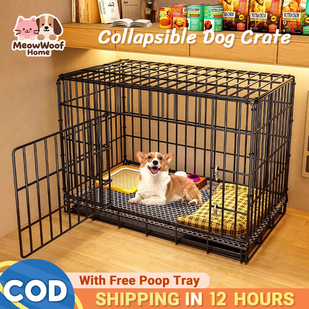 【5Y Warranty】Foldable Dog Cage Collapsible Pet Cage with Poop Tray ...