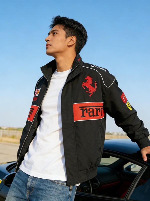 GTY F1 Ferrari Retro Racing Jacket Embroidery Couple Varsity Jacket ...