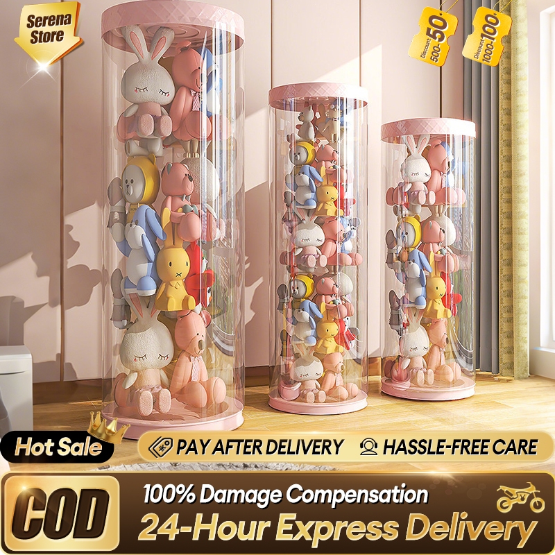 SN Transparent Doll Storage Cylindrical Toy Box Kid's Stuff Doll ...