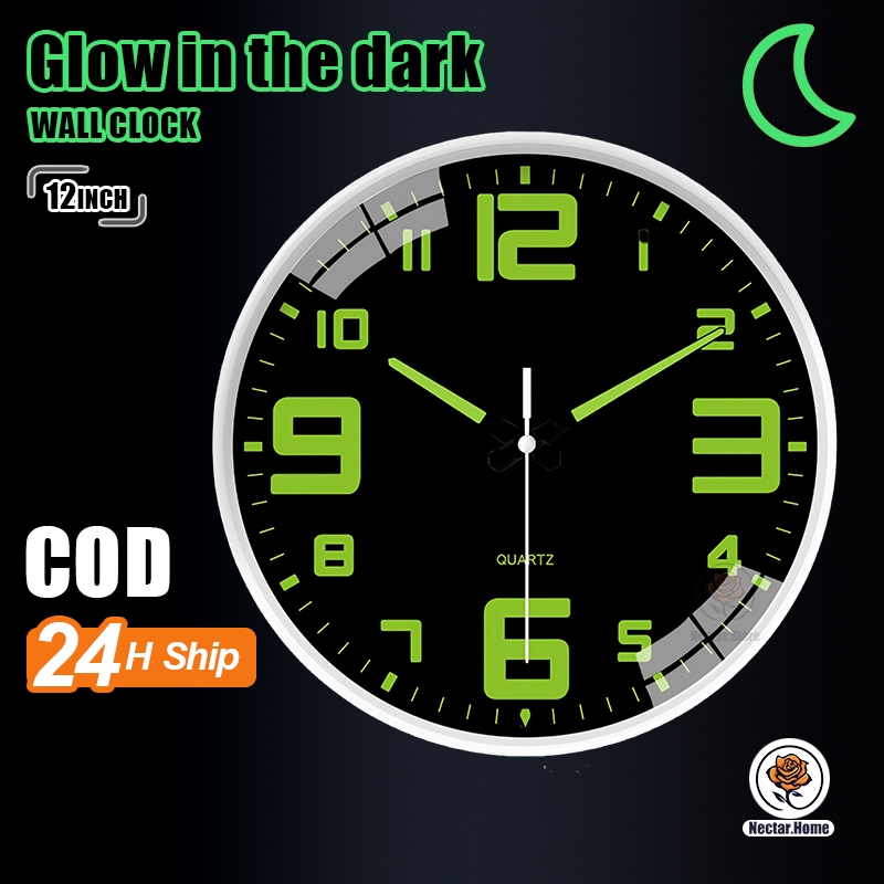 Quartz Wall Clock Glow In The Dark Clock 12inch Luminous Wall Clock Big ...