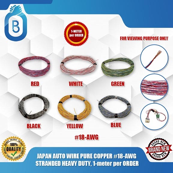 JAPAN AUTO WIRE PURE COPPER #18-AWG STRANDED HEAVY DUTY, 1-meter per ...