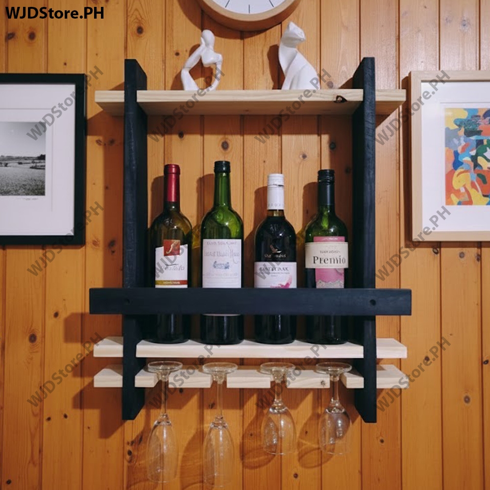 Wooden Wine Rack 4 Wine Glass Rack 2 Tone Modern Design Japanese Korean ...