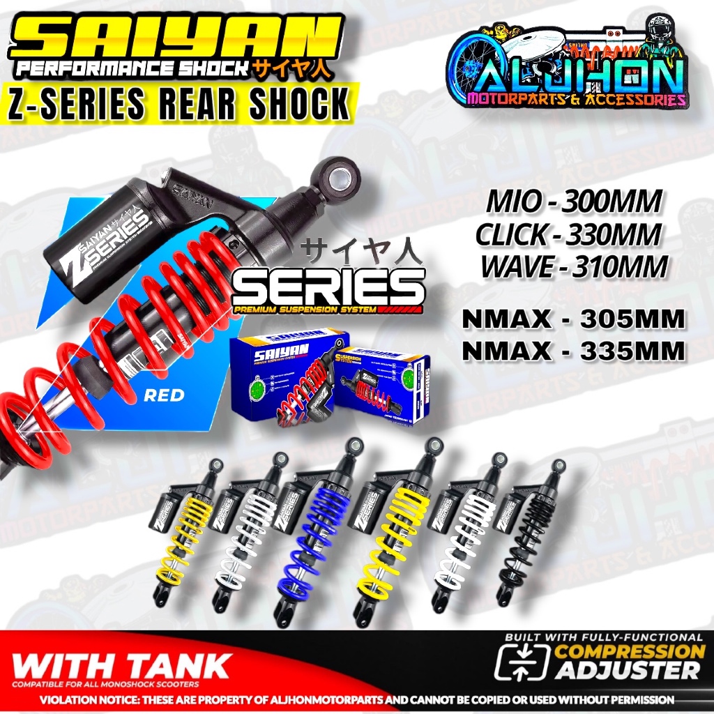 SAIYAN Z-SERIES REAR SHOCK WITH TANK COMPRESSION ADJUSTABLE FOR MIO ...