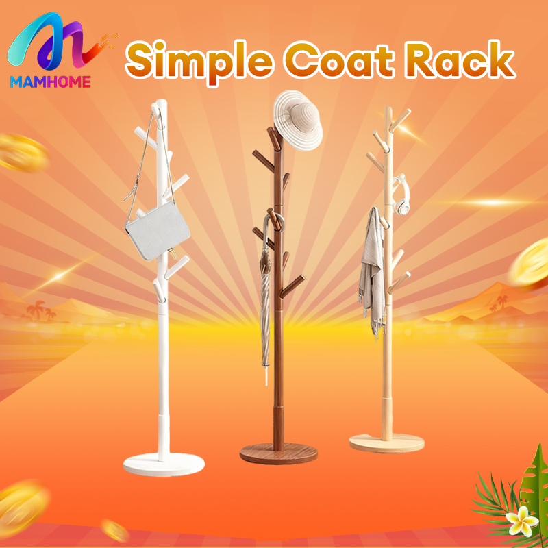 Solid Wood Bag Rack Stand Coat Rack 8 Hooks Wooden Clothes Rack Drying ...