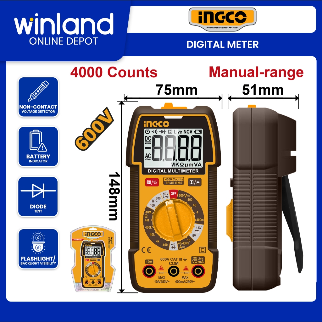 Ingco by Winland TRUR RMS 4000 Counts Digital Meter Multimeter Multi ...