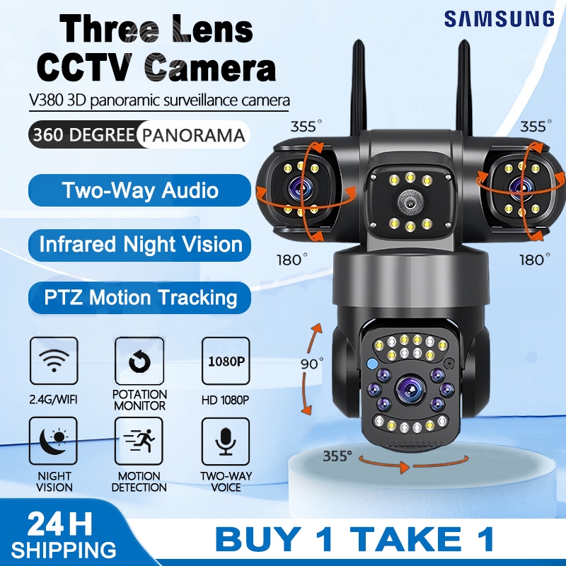 BUY 1 TAKE 1 4K Three-Lens V380 Pro CCTV Camera Wifi/4G SIM 360 Rotate ...