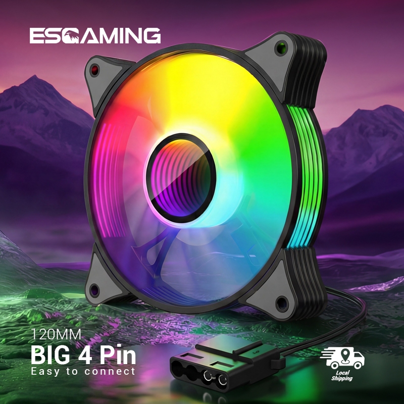 ESGAMING 3PCS RGB Case Fan 120mm Fan LED Case Fan Large 4Pin For PC ...