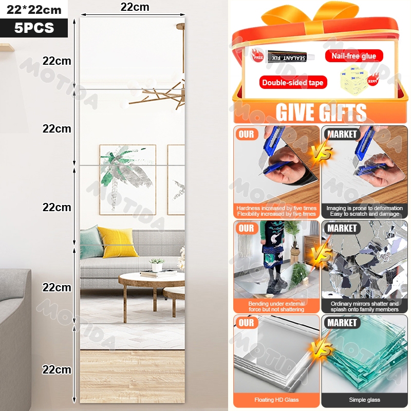 Glass Mirror Sticker Wall full-length mirror Stitching mirror wall ...