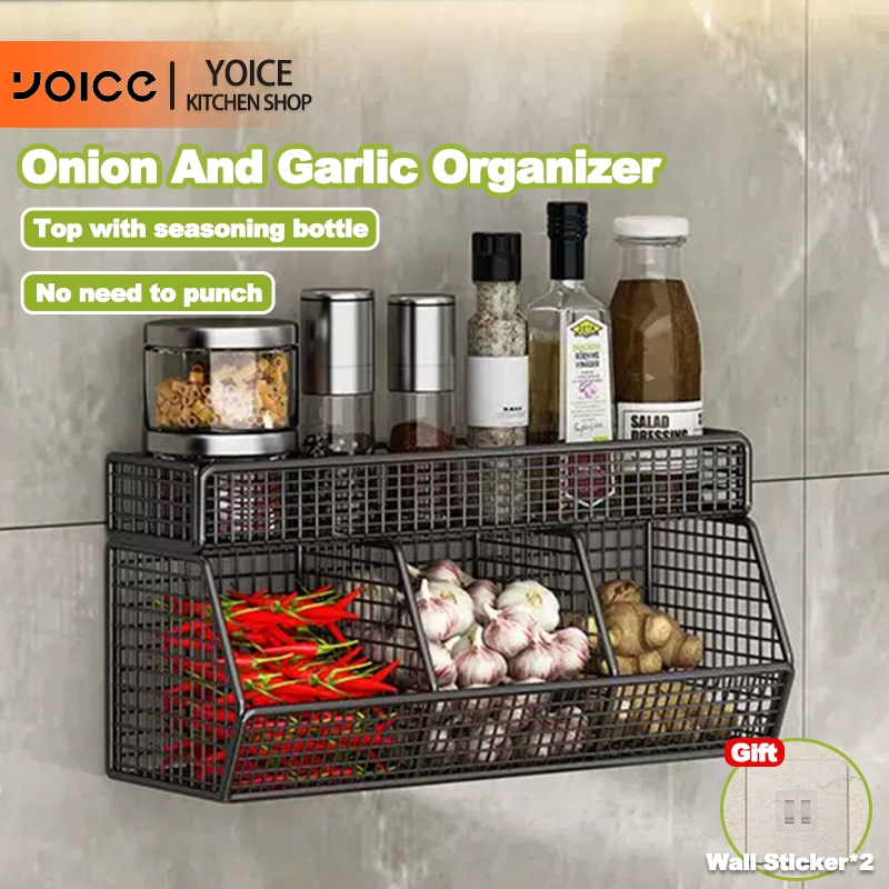 YOICE Kitchen Condiments Organizer Rack 2/3 Grid Wall Hanging Seasoning ...