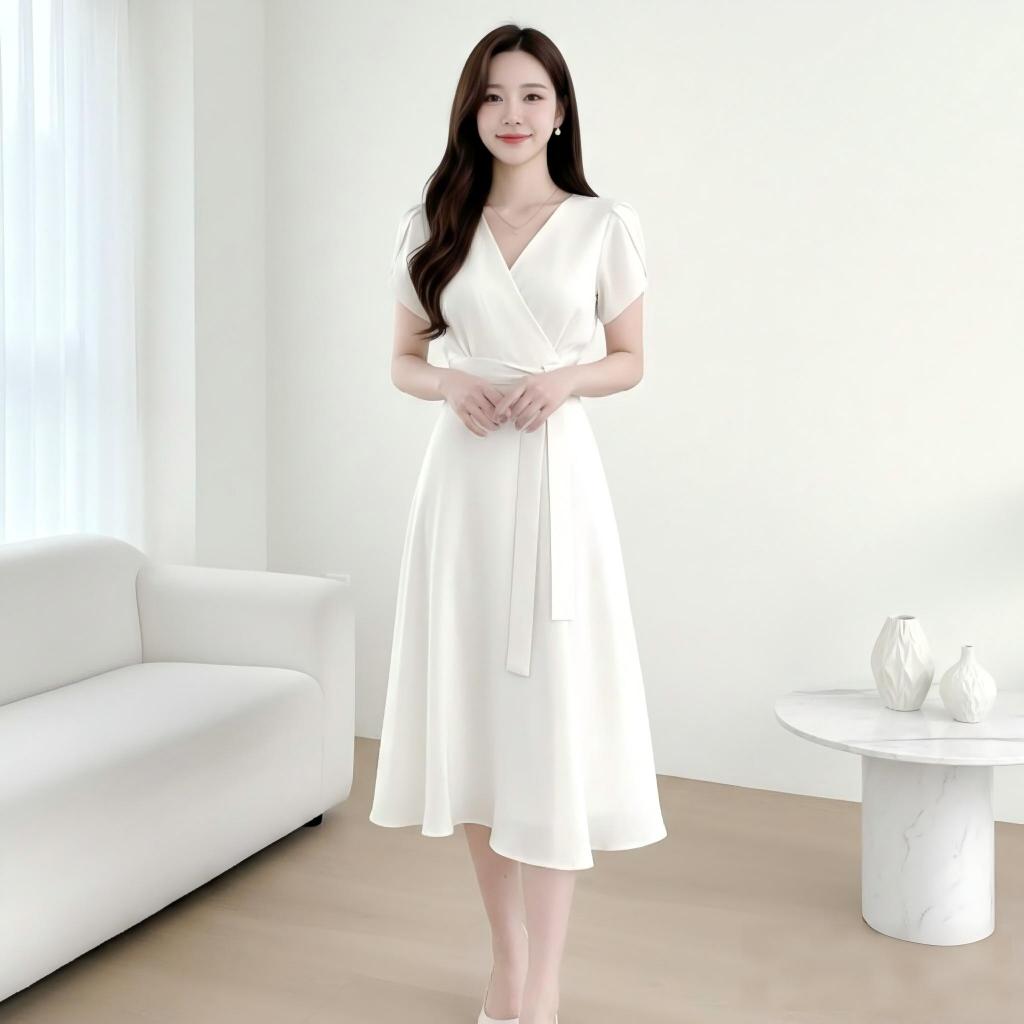 korean long fitted plain white dress for woman casual formal elegant plus  size civil wedding dresses | Shopee Philippines