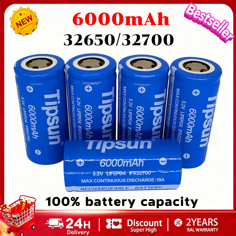 Tipsun battery 32650 / 32700 6000mAh 3.2V Cell Flat head rechargeable ...