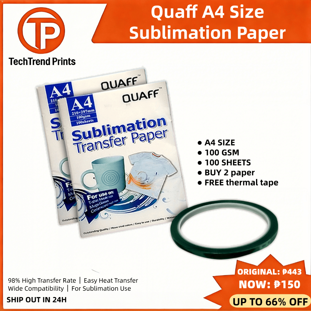 Quaff A4 Size Promo Bundle Sublimation Paper 2 Packs + 1 Roll Thermal ...