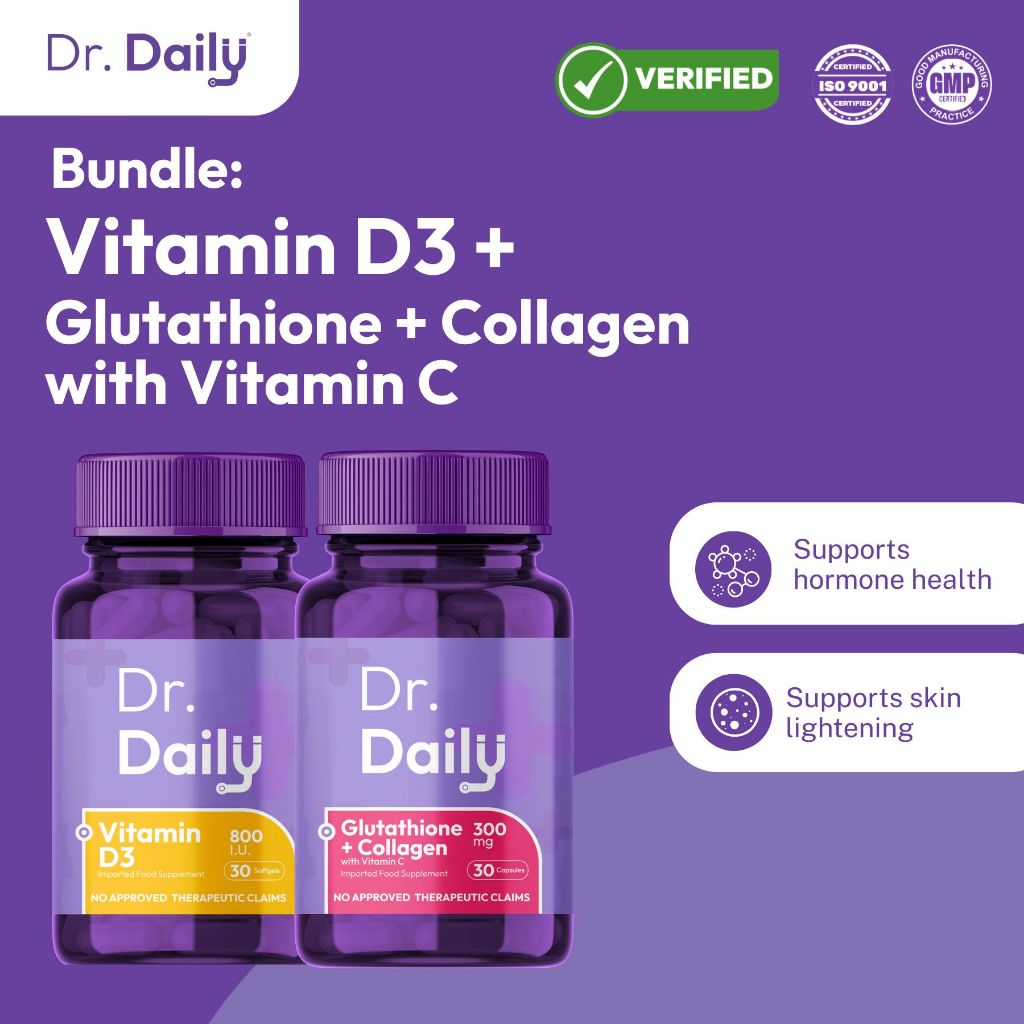 Dr. Daily Vitamin D3 + Glutathione Collagen Vitamin C Skin Glow & Immune Support