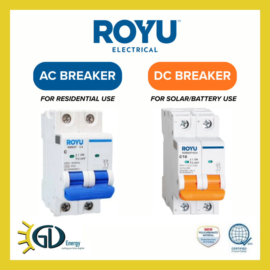 Royu MCB AC or DC Miniature Circuit Breaker DIN Rail Type 4.5KAIC 10A ...