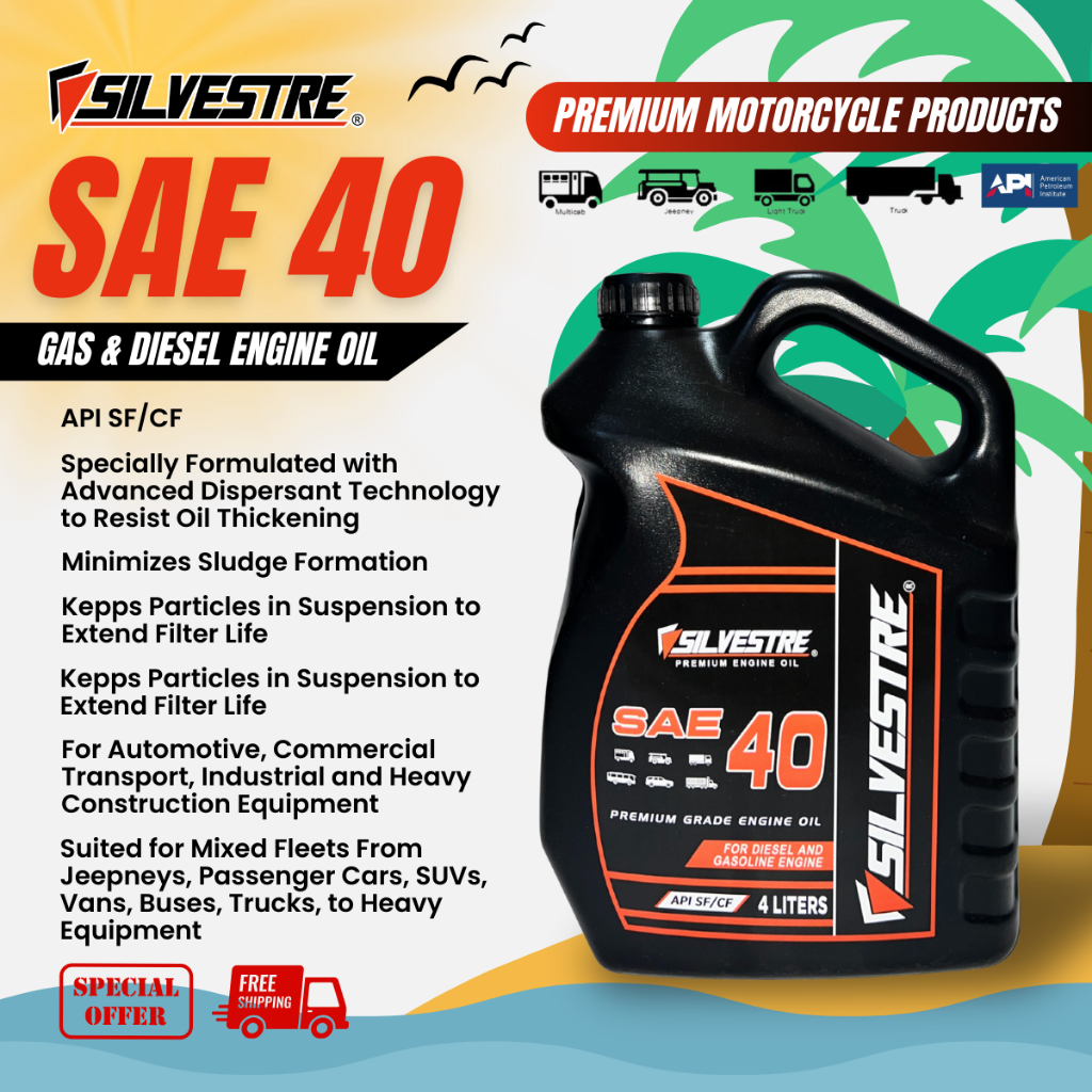 SILVESTRE SAE 40 Gas & Diesel Engine Oil (API SF/CF) 4 Liters | Shopee ...