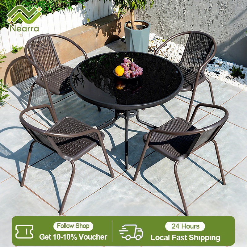 Nearra 5 Pcs Outdoor Patio Set Modern Rattan Table Chairs Waterproof ...