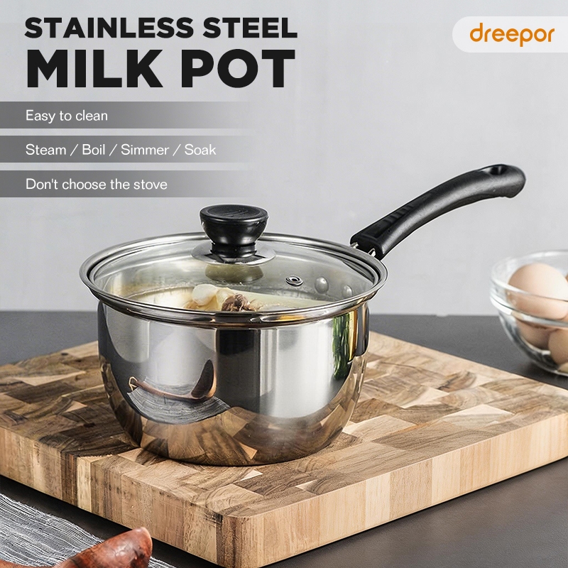 Dreepor Stainless Steel Cookware Pot Single Handle Saucepan Milk Pan ...