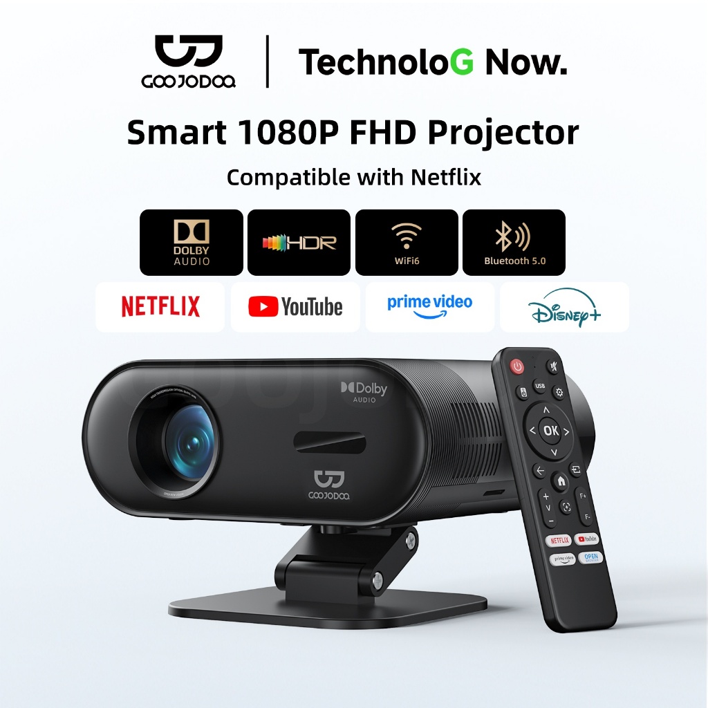 GOOJODOQ Portable Projector With Adjustable Stand 1080P Bluetooth HDMI ...