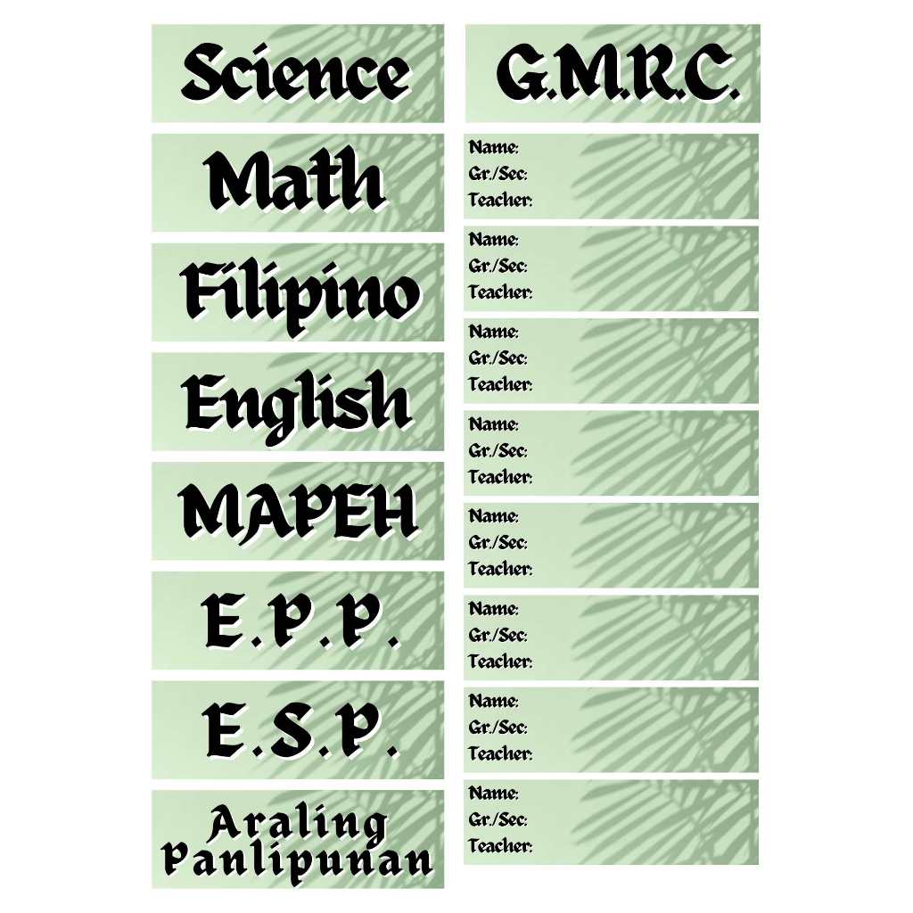 GRADE 4-5 AESTHETIC SUBJECT AND BLANK NAME LABEL STICKERS (EPP, ESP ...
