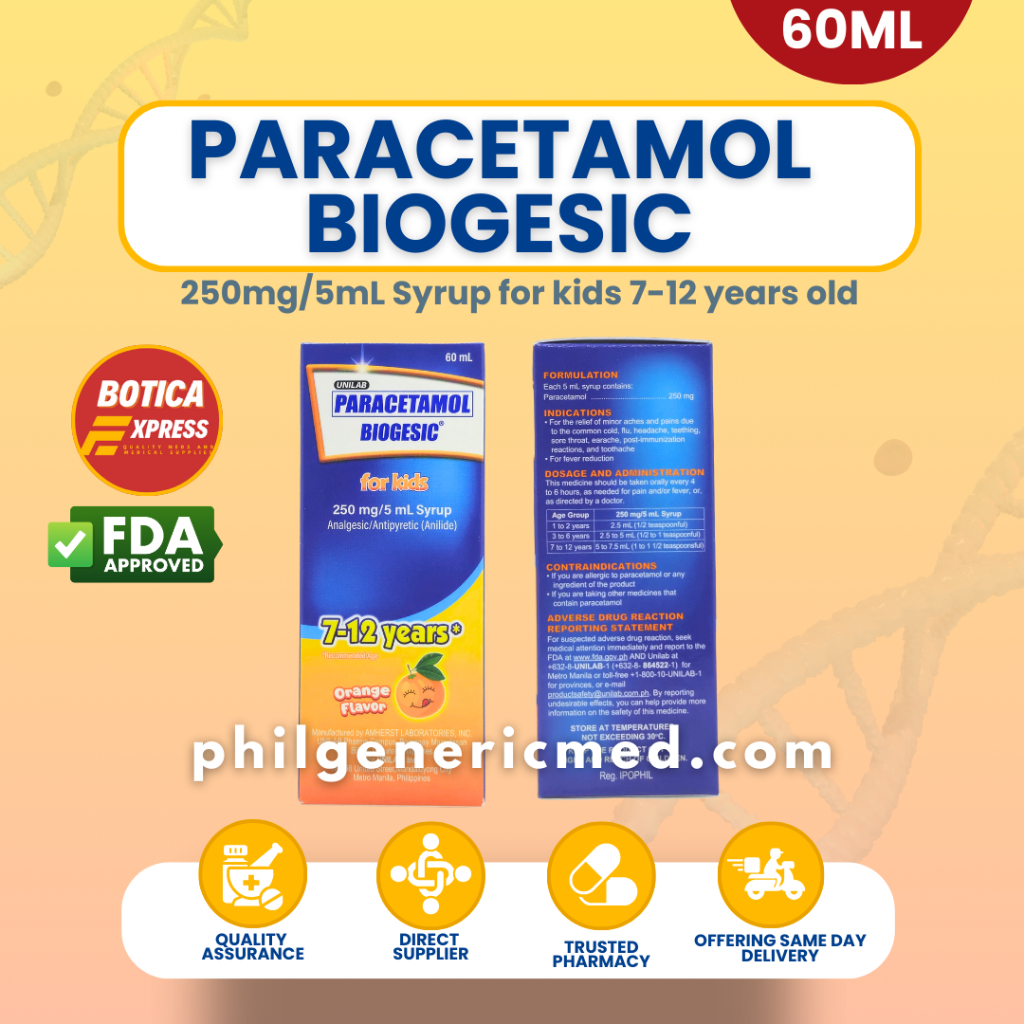 Biogesic Paracetamol 120mg/5ml | 250mg/5ml (60ml Syrup) Orange Flavor ...