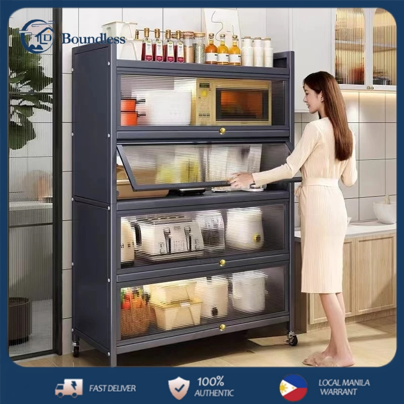 Kitchen Rack Multi-Function Dustproof Storage Cabinets with Stainless ...