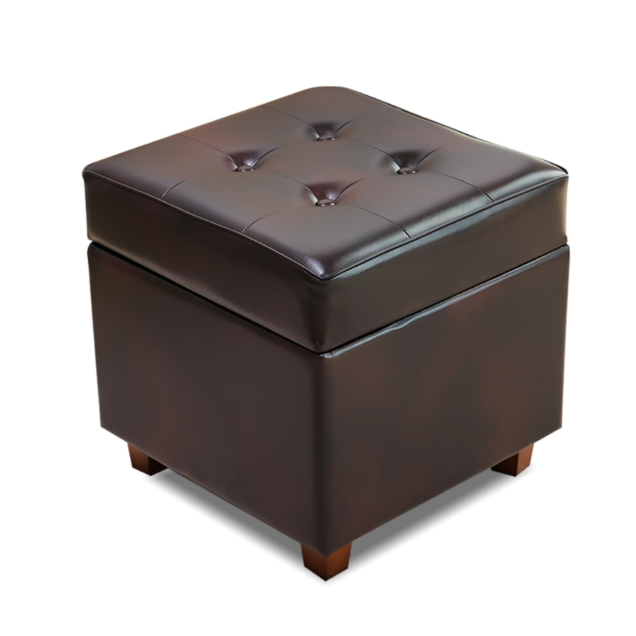 HStex Square Storage Stool with Wood Legs PVC Leather Ottoman with Lid ...