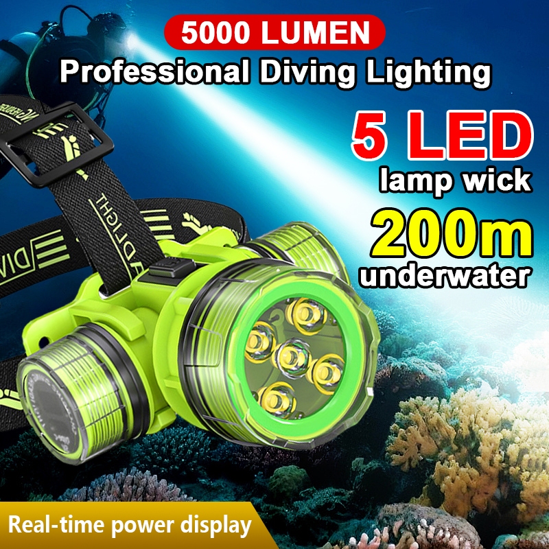 5 Led Super Bright Diving Headlight Flashlight Rechargeable Waterproof