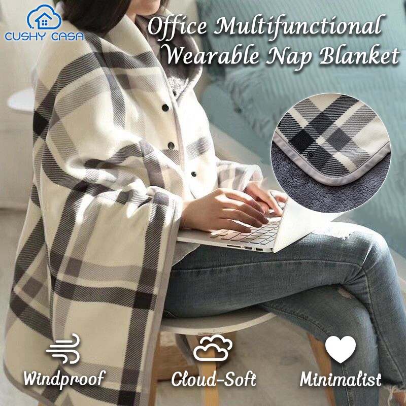 Blanket Fleece Wearable Comfy Poncho Throw with Buttons Plush Sleeveless Blankets  Cape Wrap Cover | Shopee Philippines