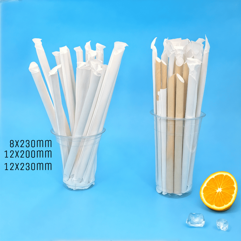 50PCS/100PCS Disposable Kraft Paper Sago Boba Straw Wrapped Per Pack ...