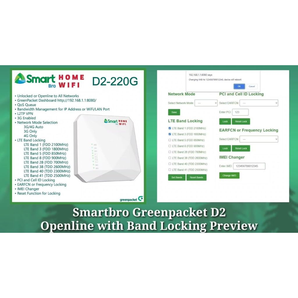 PERMANENT OPENLINE D2 WIFI GREEN PACKET D2 220G 4G LTE ADVANCE HOME ...