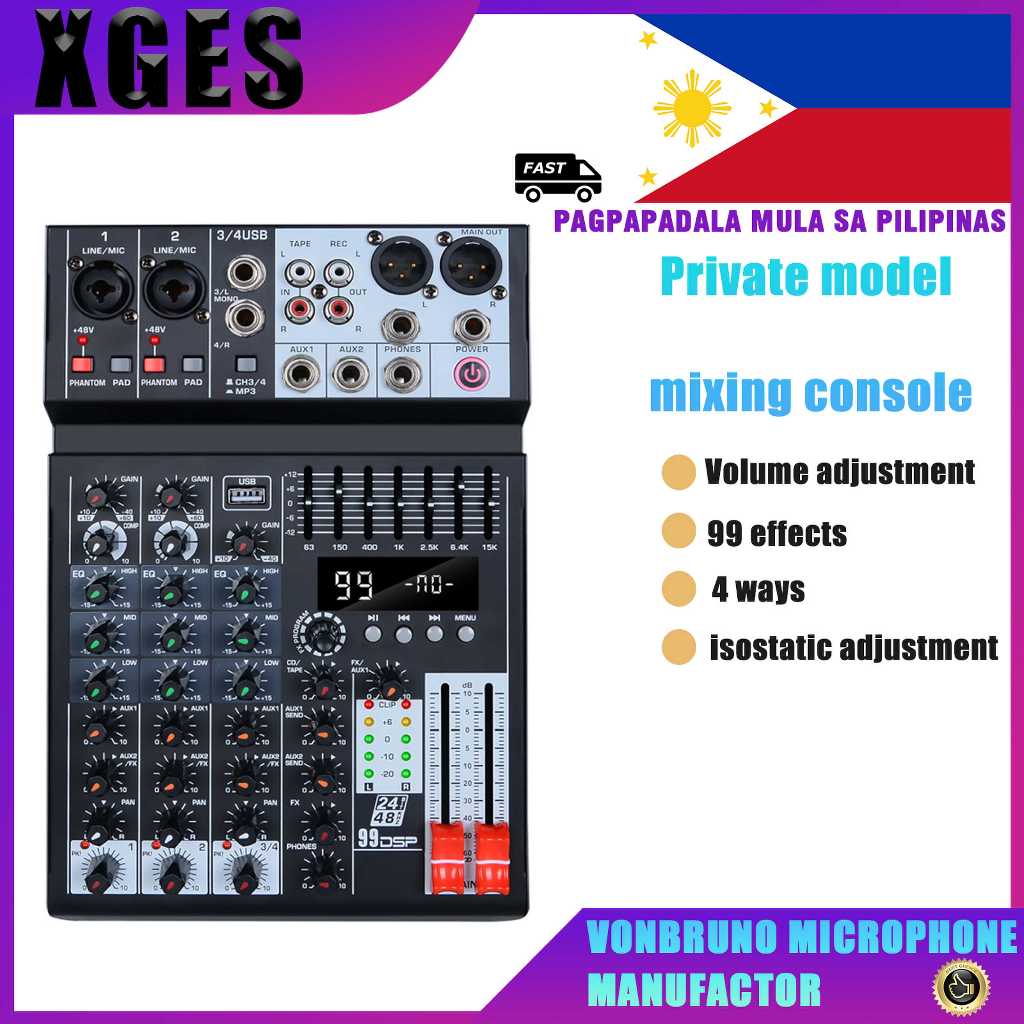 Mini mixing console 4 Channel Mixing Console with 99 DSP Effects ...