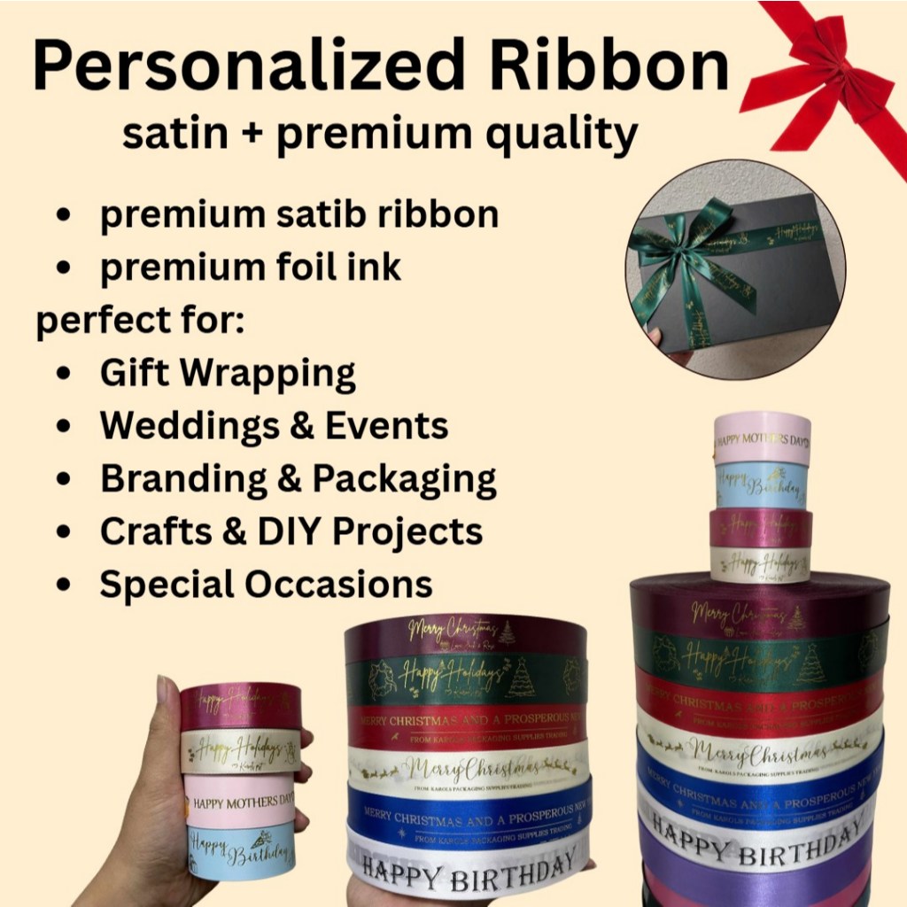 Personalized Foil-Stamped Premium Satin Ribbon for Weddings, Birthdays ...