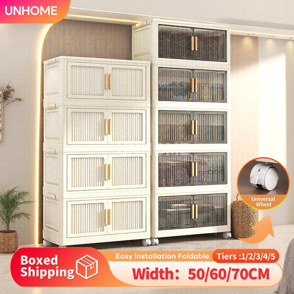 Foldable Storage Cabinet 5 Layers Box with Silent Wheels Collapsible ...