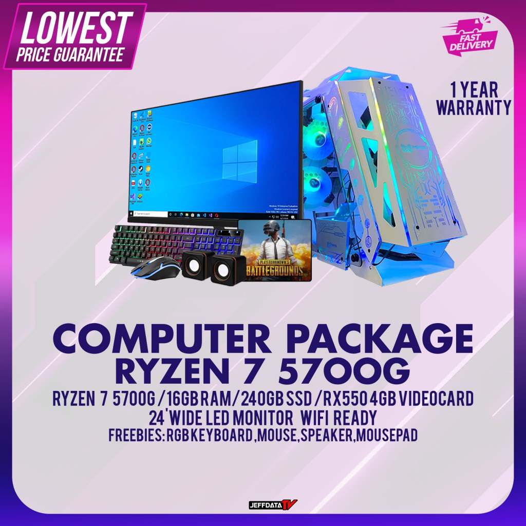 COMPUTER PACKAGE RYZEN 7 5700G 16GB RAM DDR4 240GB SSD RX550 4GB GPU 24 ...