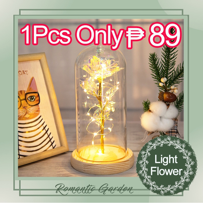 Mini Led Light Rose Artificial in Glass Dome Galaxy Rose Design as ...