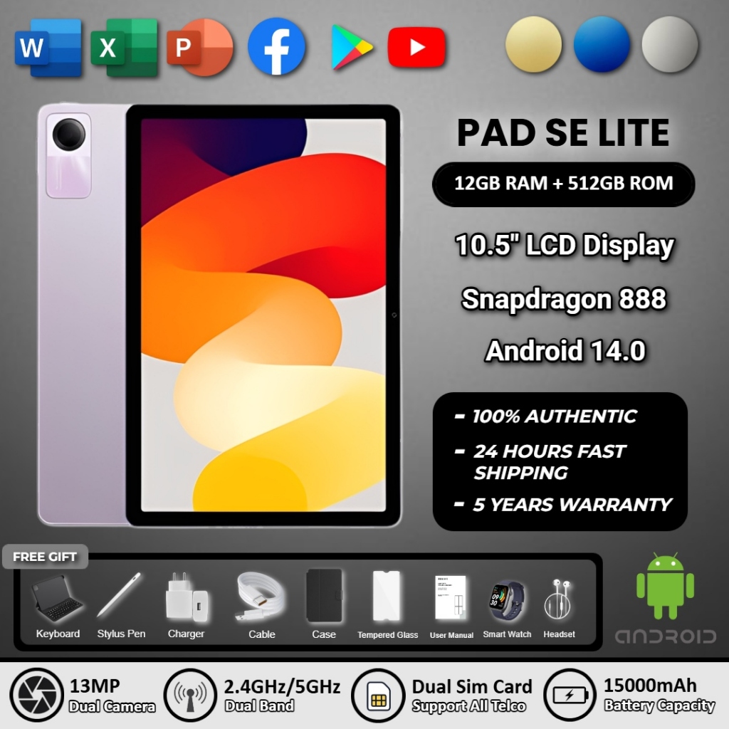 [ Original !!! ] Pad SE 4G LTE Dual Sim Tablet, 16GB RAM+512GB ROM ...