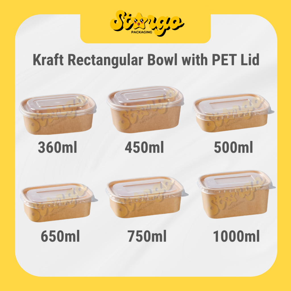 Rectangular Kraft Bowl with Clear Lid Disposable Paper Food Container ...