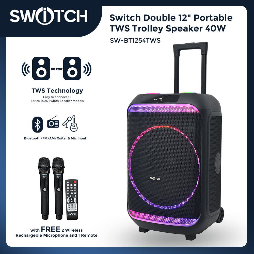 Switch 12" Portable Bluetooth Karaoke Trolley Speaker with 2 ...