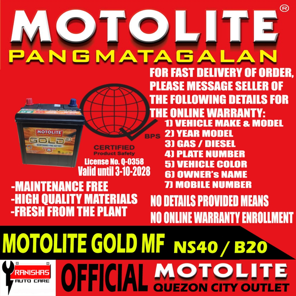 MOTOLITE GOLD NS40 NS40Z Ordinary & Reverse Maintenance Free Car ...