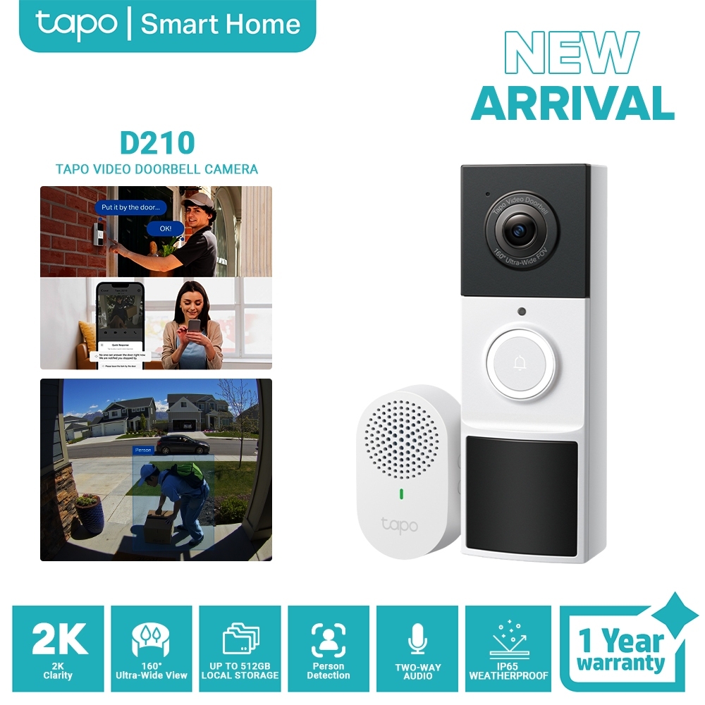 TP-Link Tapo D210 2K Video Doorbell Camera Full Color Night Vision ...