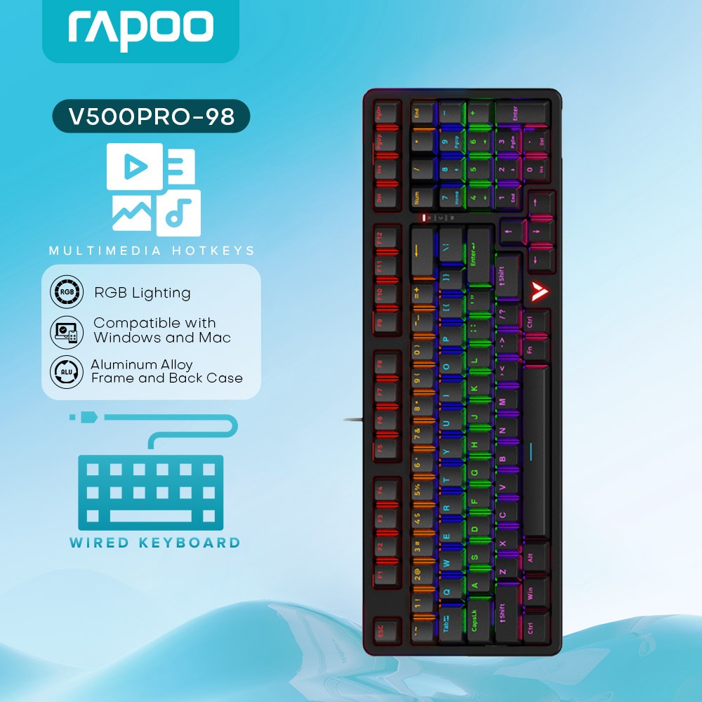 Rapoo V500PRO-98 Series Backlit Mechanical Wired Gaming Keyboard US ...