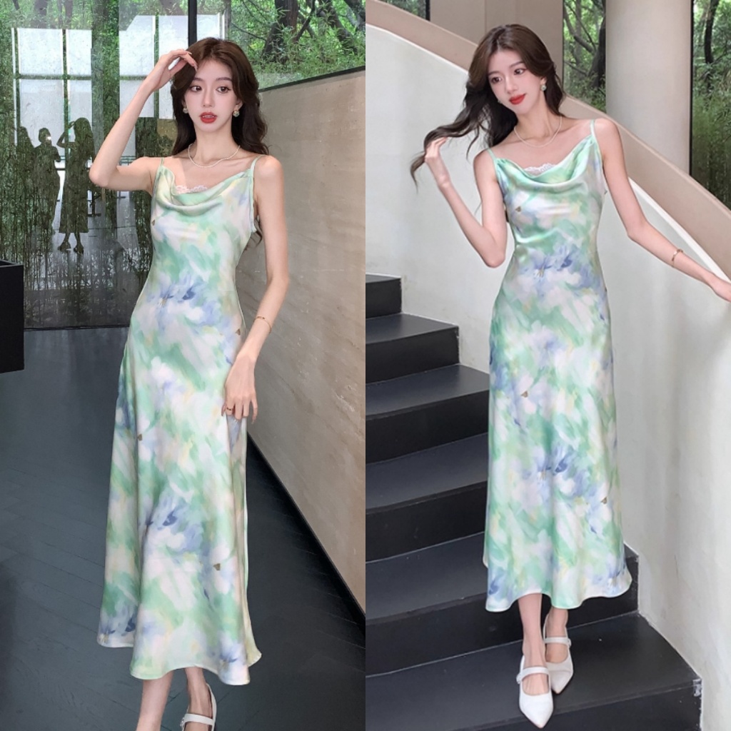 beach dress shopee Women's Boho Floral-Print Spaghetti Strap Cami Dress, Bohemian Fashion  Casual A-Line Dress for Beach Holiday Vacation, Perfect for Summer
