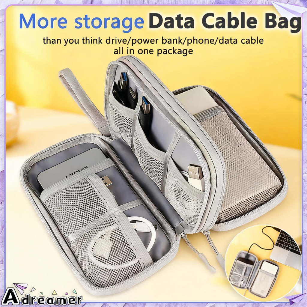 3 Layers Digital Accessories Organizer Waterproof Mobile Power Data ...