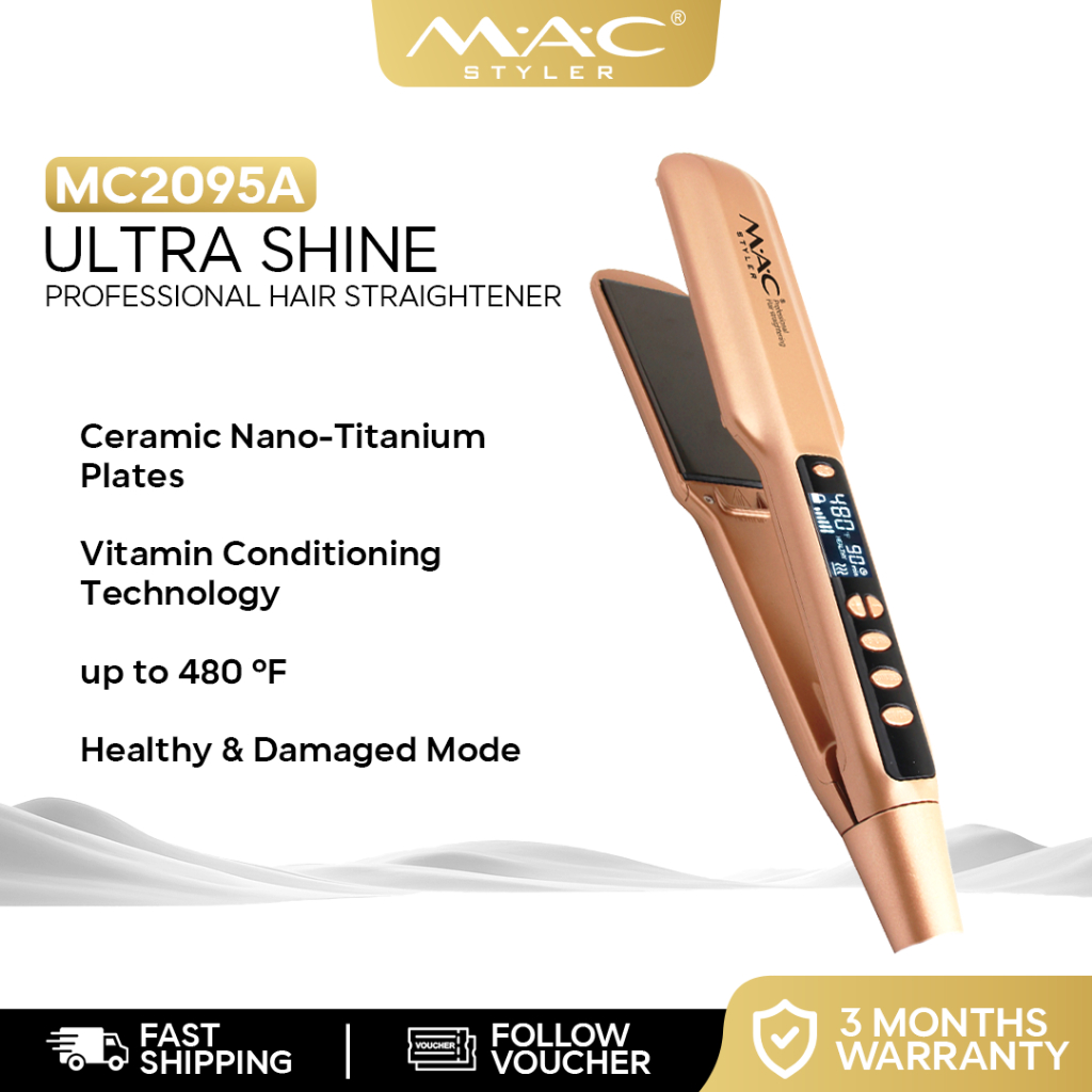 MAC Styler Ultra Shine Professional Gold Hair Straightener Flat Iron MC2095A