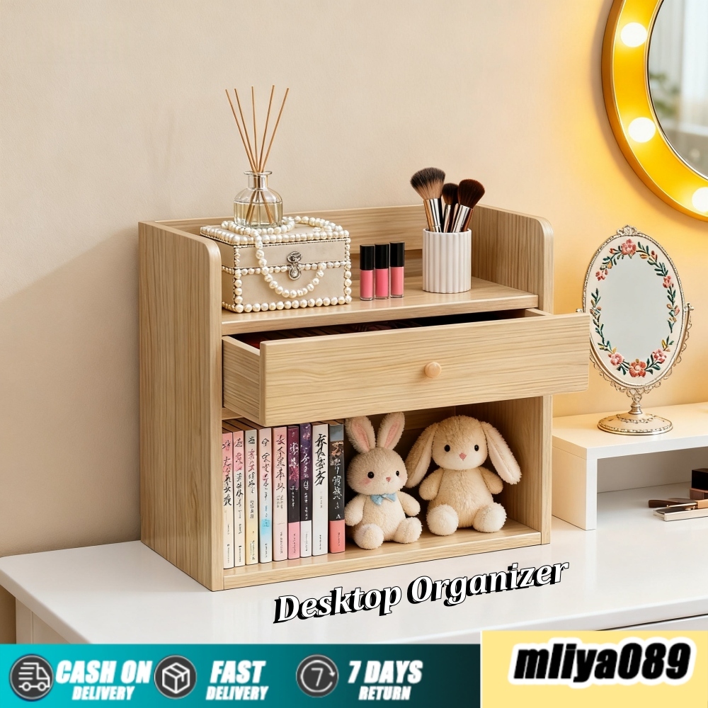 Cosmetics Rack with Drawer Desktop Table Bookshelf Organizer Document ...