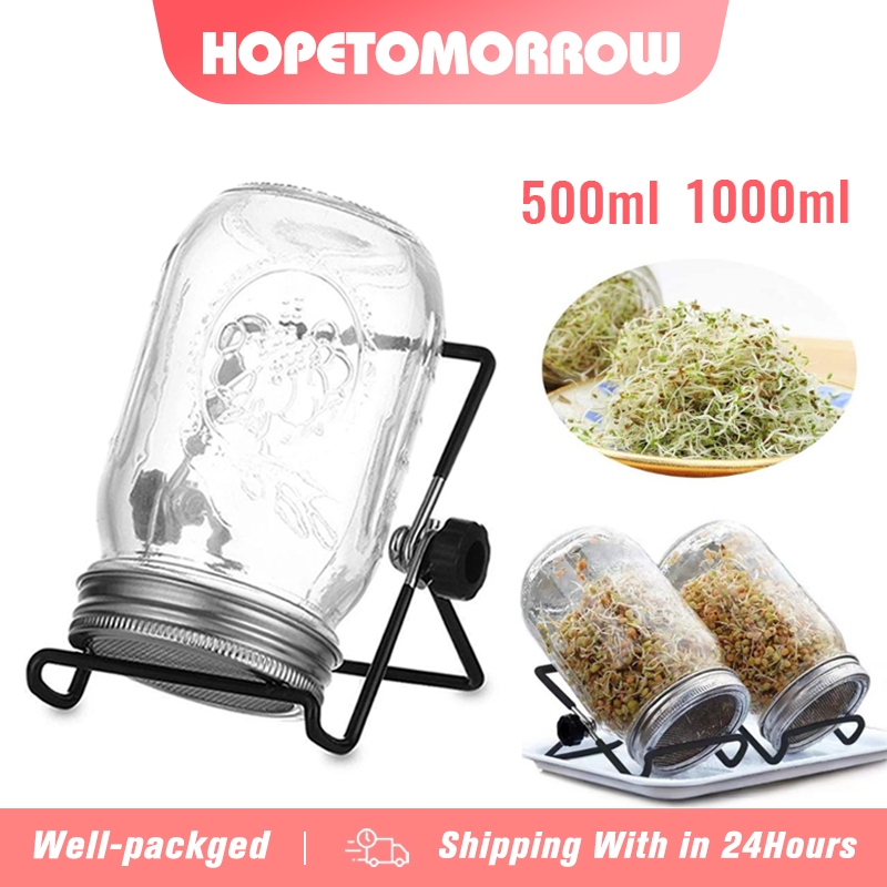 Sprouting Jar,500/1000ml Wide Mouth Mason Jars with Stands Seeds ...