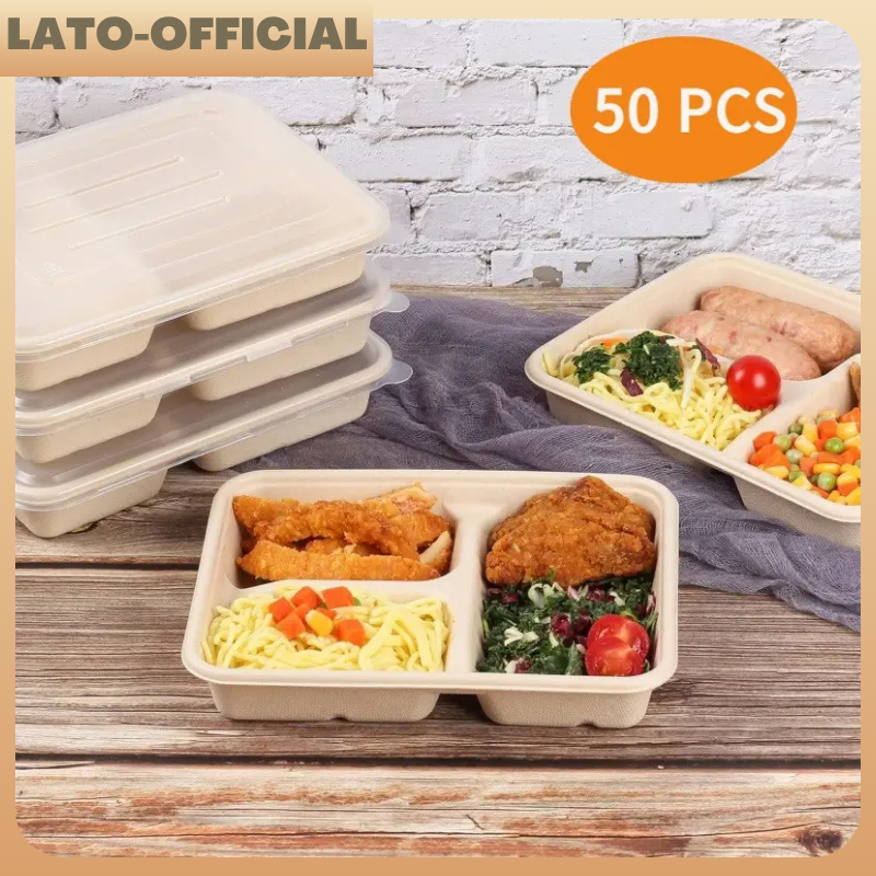 50pcs Sugarcane Pulp Bento Box 3/4 Compartment Bagasse Food Container ...